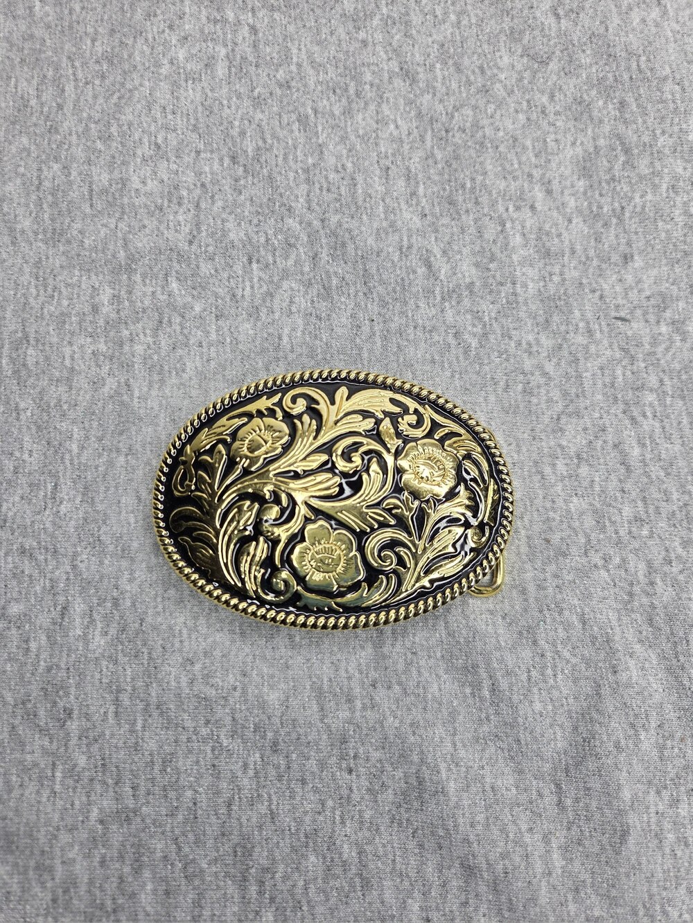 Vintage Gold & Black Floral Scroll Oval Western Belt Buckle